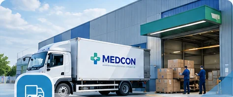Xe giao hàng MEDCON tại khu vực kho vận dược phẩm